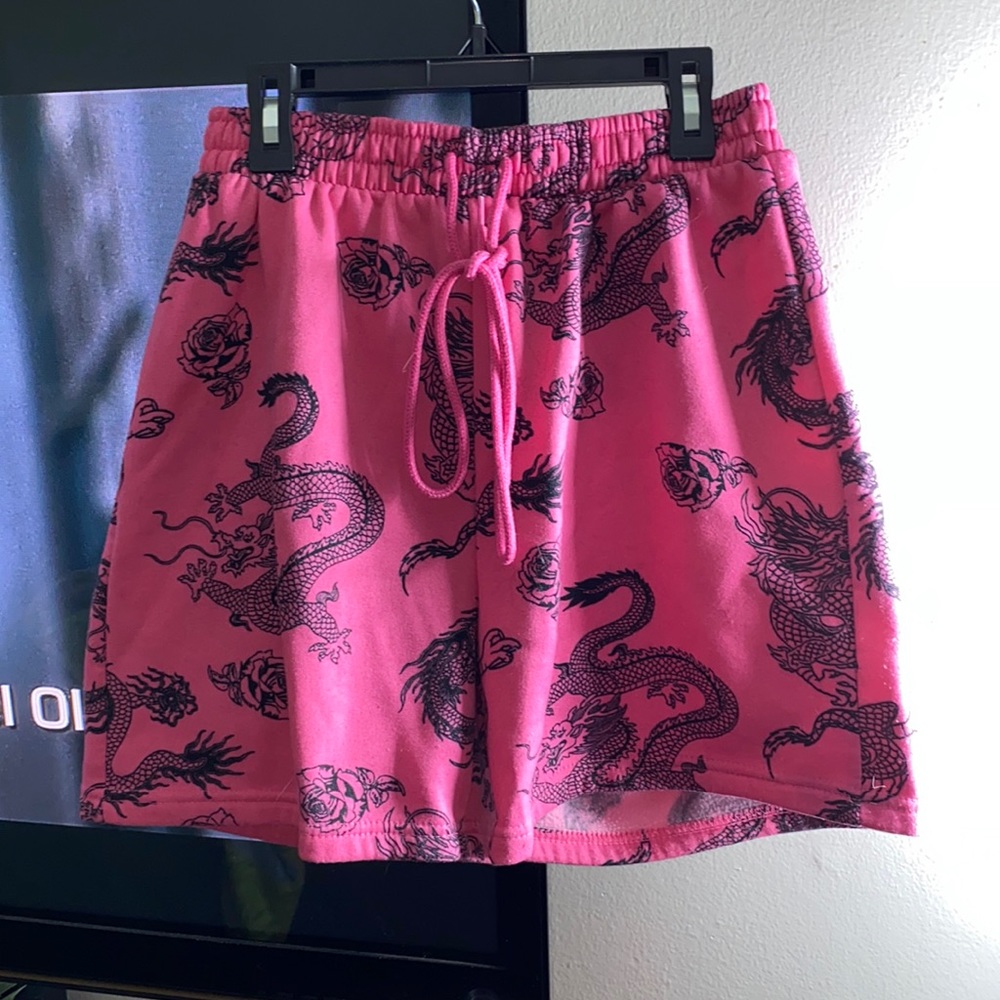 Hot pink dragon print shorts
